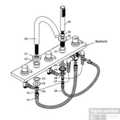 Badrand Combinatie Caral 5-gats Badrandkraan Compleet Geborsteld Staal (RVS Look) -Baden Luxe Verkoop caral 5 gats badrandcombinatie chroom technisch 2