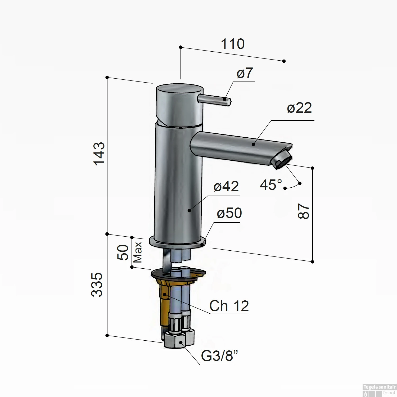Wastafelmengkraan Hotbath Cobber 1-hendel Recht 14.3 Cm Gepolijst Messing PVD 4 Wastafelmengkraan Hotbath Cobber 1-hendel Recht 14.3 Cm Gepolijst Messing PVD - Afbeelding 4