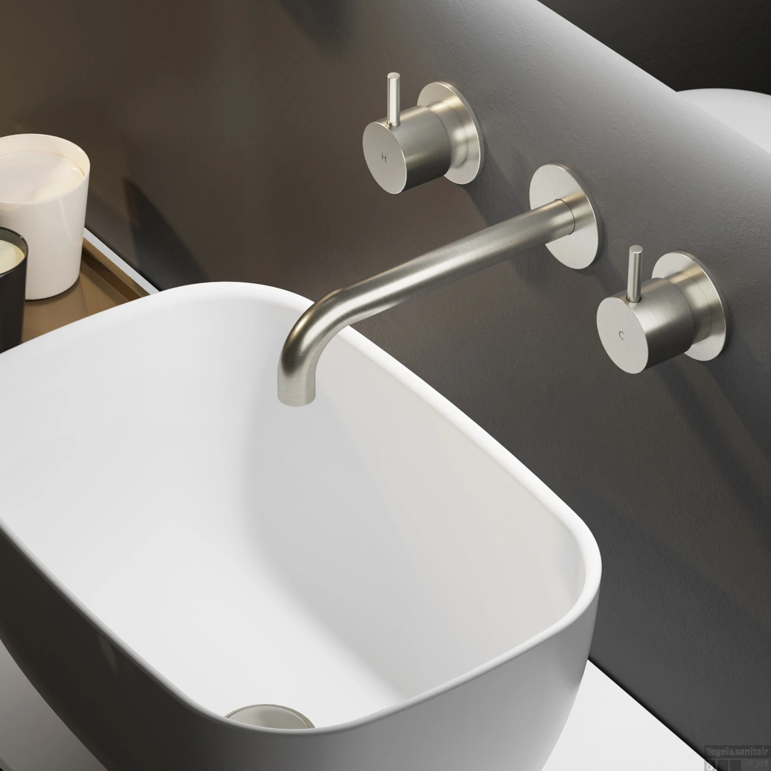 Wastafelmengkraan Hotbath Cobber Inbouw 2-hendel Gebogen 18 Cm Geborsteld Nikkel - Afbeelding 2