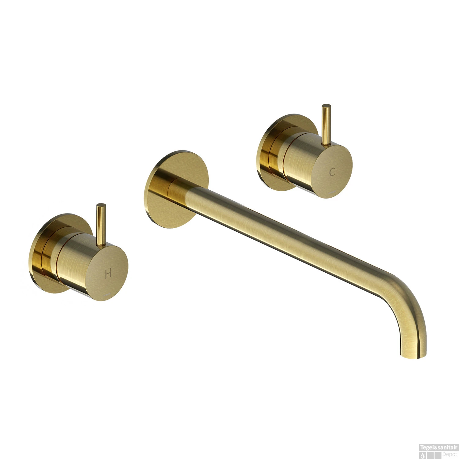 Wastafelmengkraan Hotbath Cobber Inbouw 2-hendel Gebogen 25 Cm Geborsteld Messing PVD