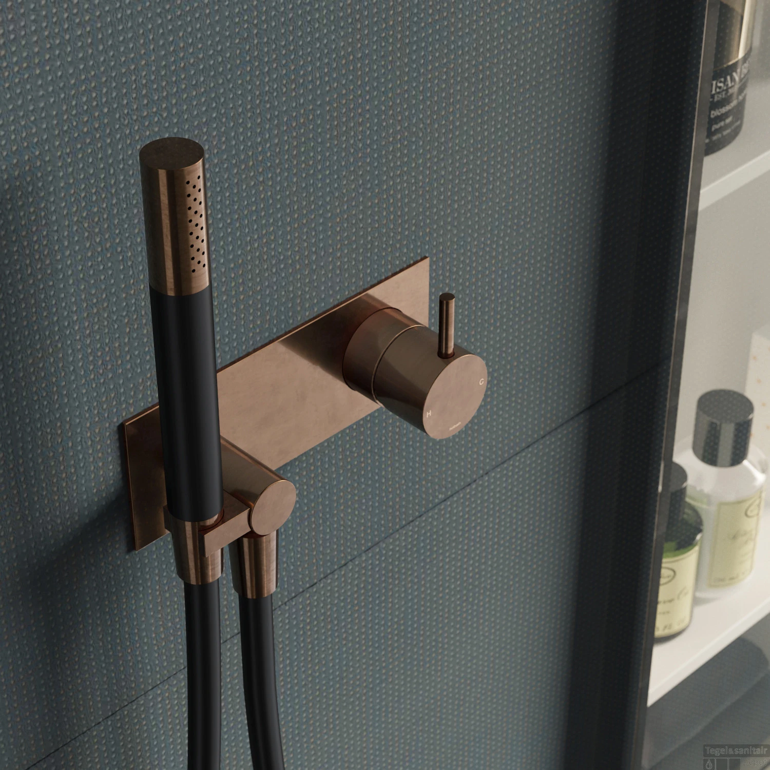 Inbouw Douchemengkraan Hotbath Cobber Incl. Doucheslang En Handdouche Verouderd Messing - Afbeelding 2