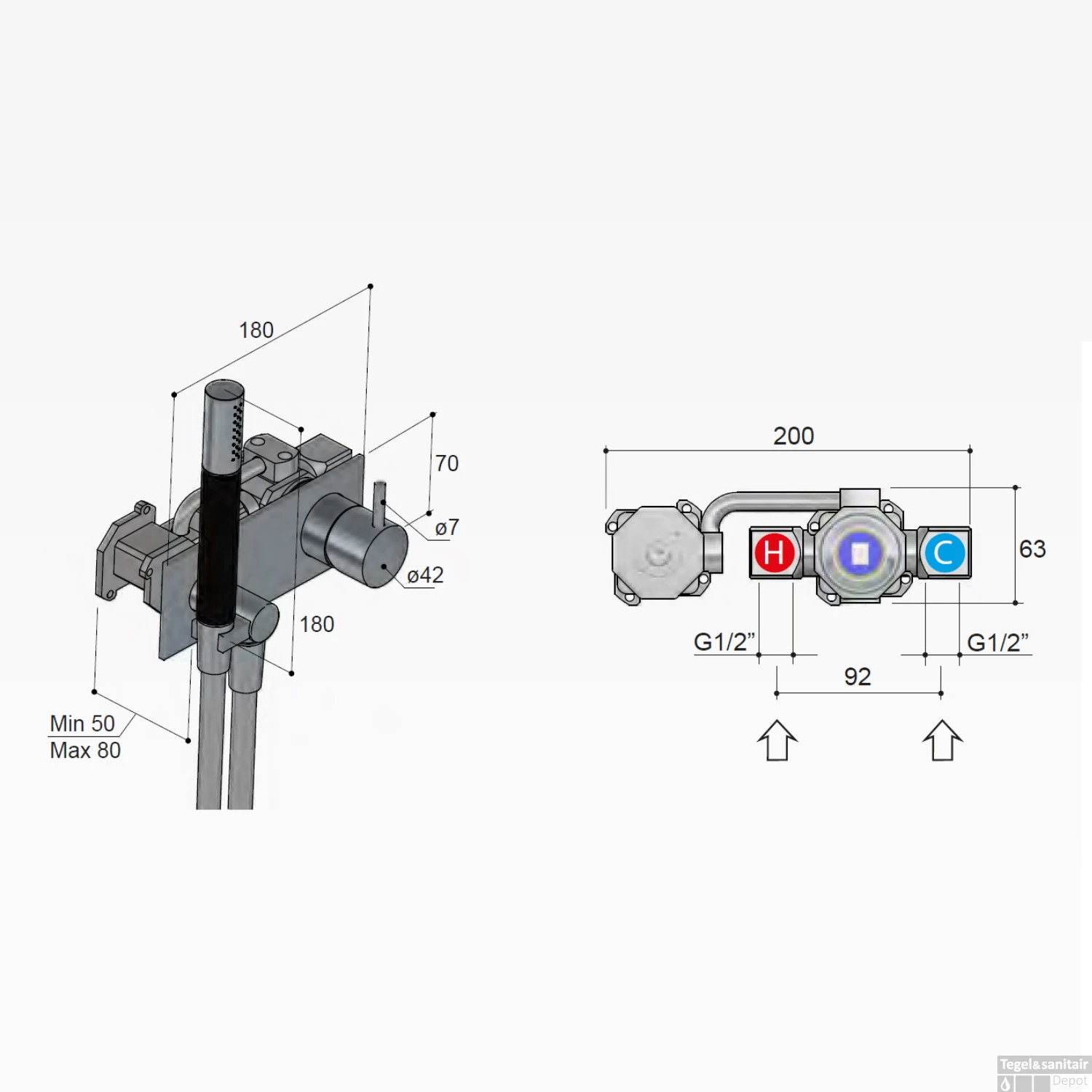 Inbouw Douchemengkraan Hotbath Cobber Incl. Doucheslang En Handdouche Gepolijst Messing - Afbeelding 4