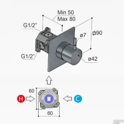 Inbouw Douchemengkraan Hotbath Cobber 1-hendel Vierkant Zwart Chroom -Baden Luxe Verkoop cb031qextbk inbouw douchemengkraan hotbath cobber 1 hendel vierkant zwart chroom tech