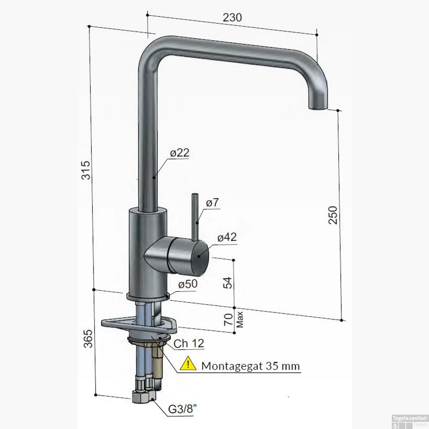Keukenmengkraan Hotbath Cobber 1-hendel 31.5 Cm Draaibare Uitloop Geborsteld Nikkel - Afbeelding 4