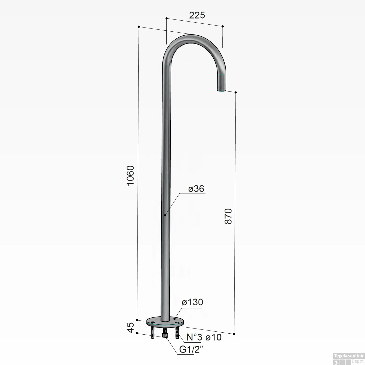 Baduitloop Hotbath Cobber Vrijstaand 106 Cm Geborsteld Koper PVD - Afbeelding 4