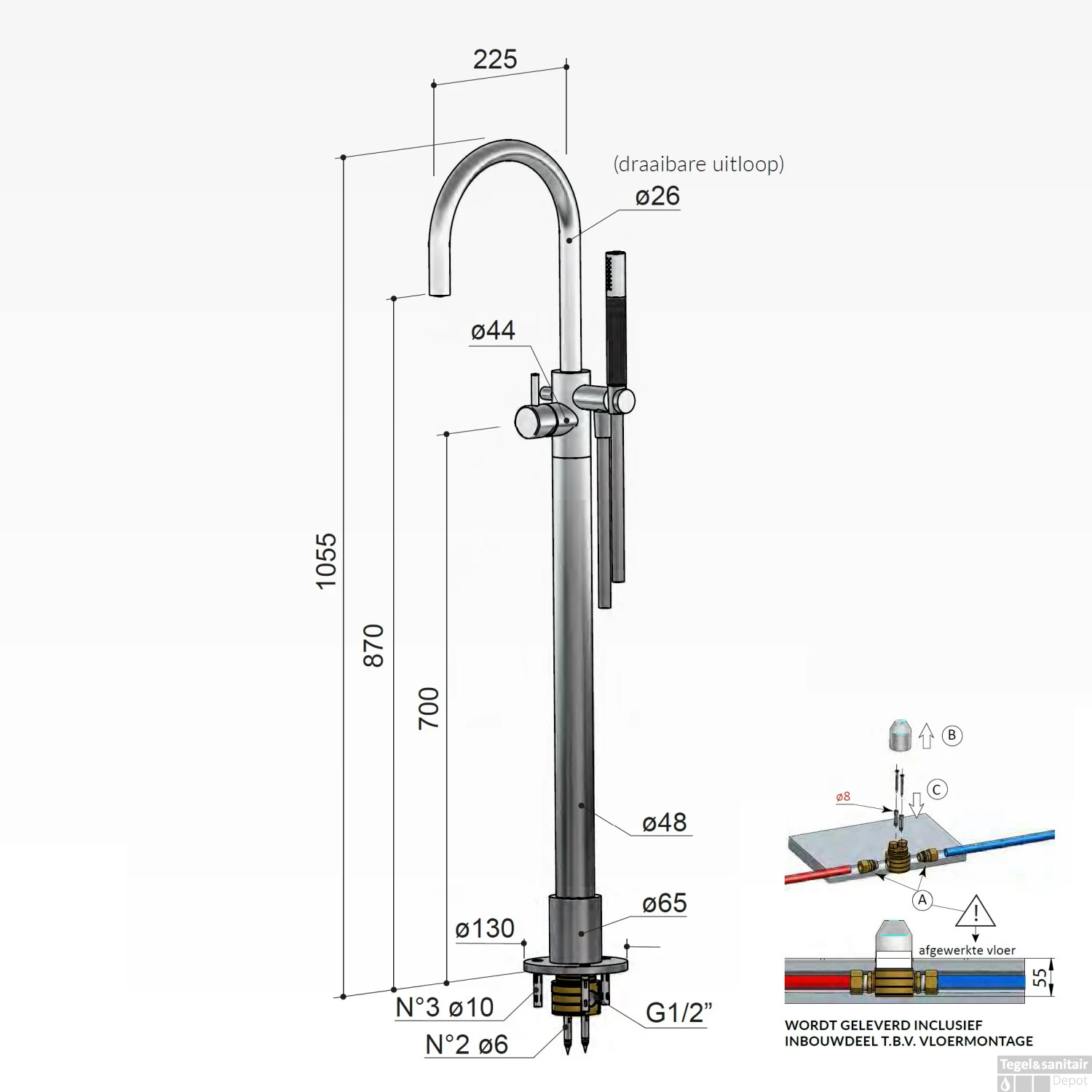 Badmengkraan Hotbath Cobber Draaibare Uitloop 105.5 Cm Geborsteld Messing - Afbeelding 4