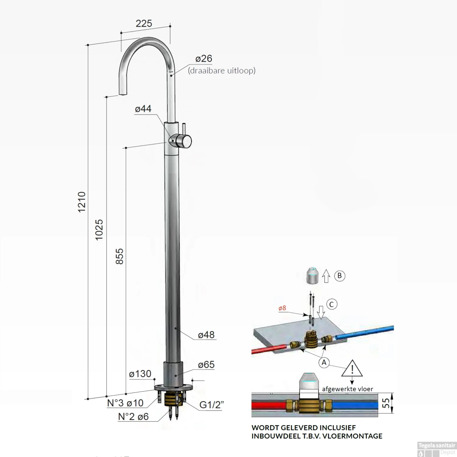 Vrijstaande Wastafelmengkraan Hotbath Cobber 1-hendel Gebogen 121 Cm Geborsteld Koper PVD 4 Vrijstaande Wastafelmengkraan Hotbath Cobber 1-hendel Gebogen 121 Cm Geborsteld Koper PVD - Afbeelding 4