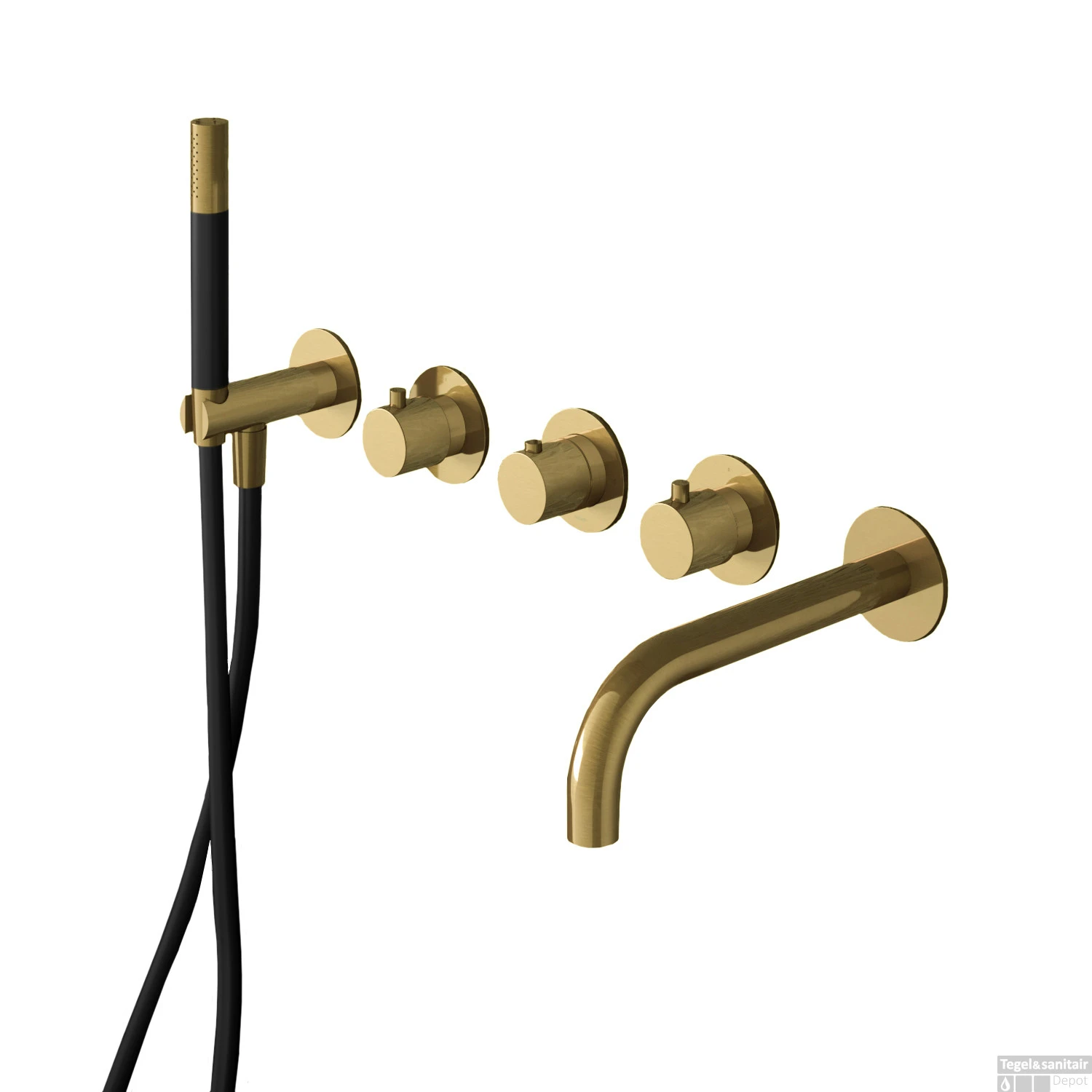 Badthermostaat Hotbath Cobber Inbouw Met Uitloop 2 Stopkranen Geborsteld Messing PVD (excl. Inbouwdeel)