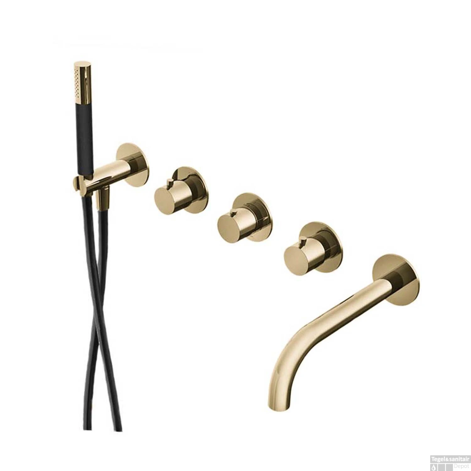 Badthermostaat Hotbath Cobber Inbouw Met Uitloop 2 Stopkranen Gepolijst Messing PVD (excl. Inbouwdeel)