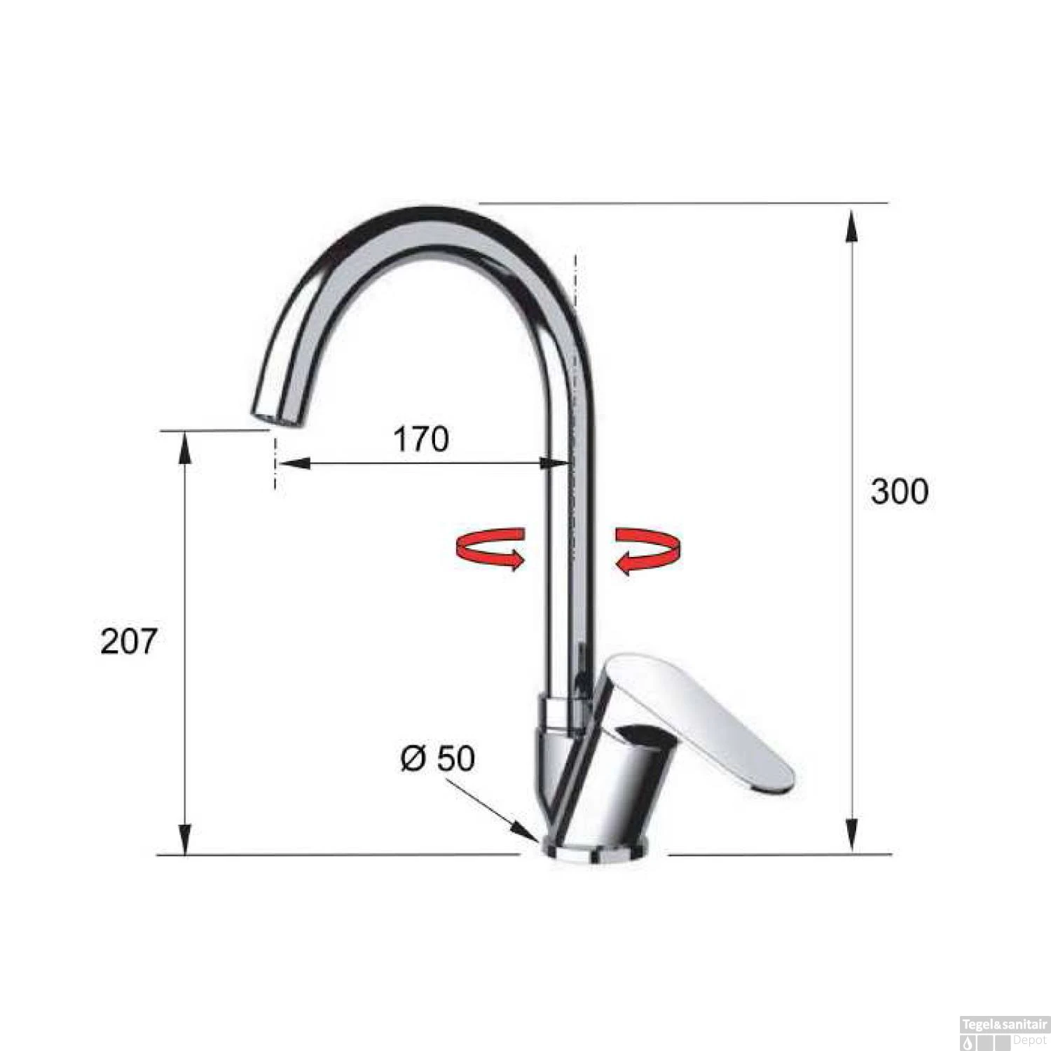 Keukenmengkraan Sapho Corneli 1-hendel 30 Cm Beweegbare Uitloop Mat Zwart - Afbeelding 2
