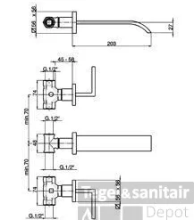 Wastafelkraan Cisal Wave 3-gats Muur WA0075102A RVS Look