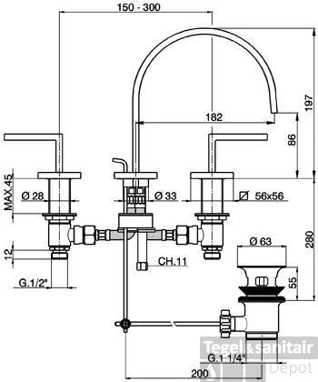Wastafelmengkraan Cisal Wave 3-gats WA0010602A RVS Look 2 Wastafelmengkraan Cisal Wave 3-gats WA0010602A RVS Look - Afbeelding 2