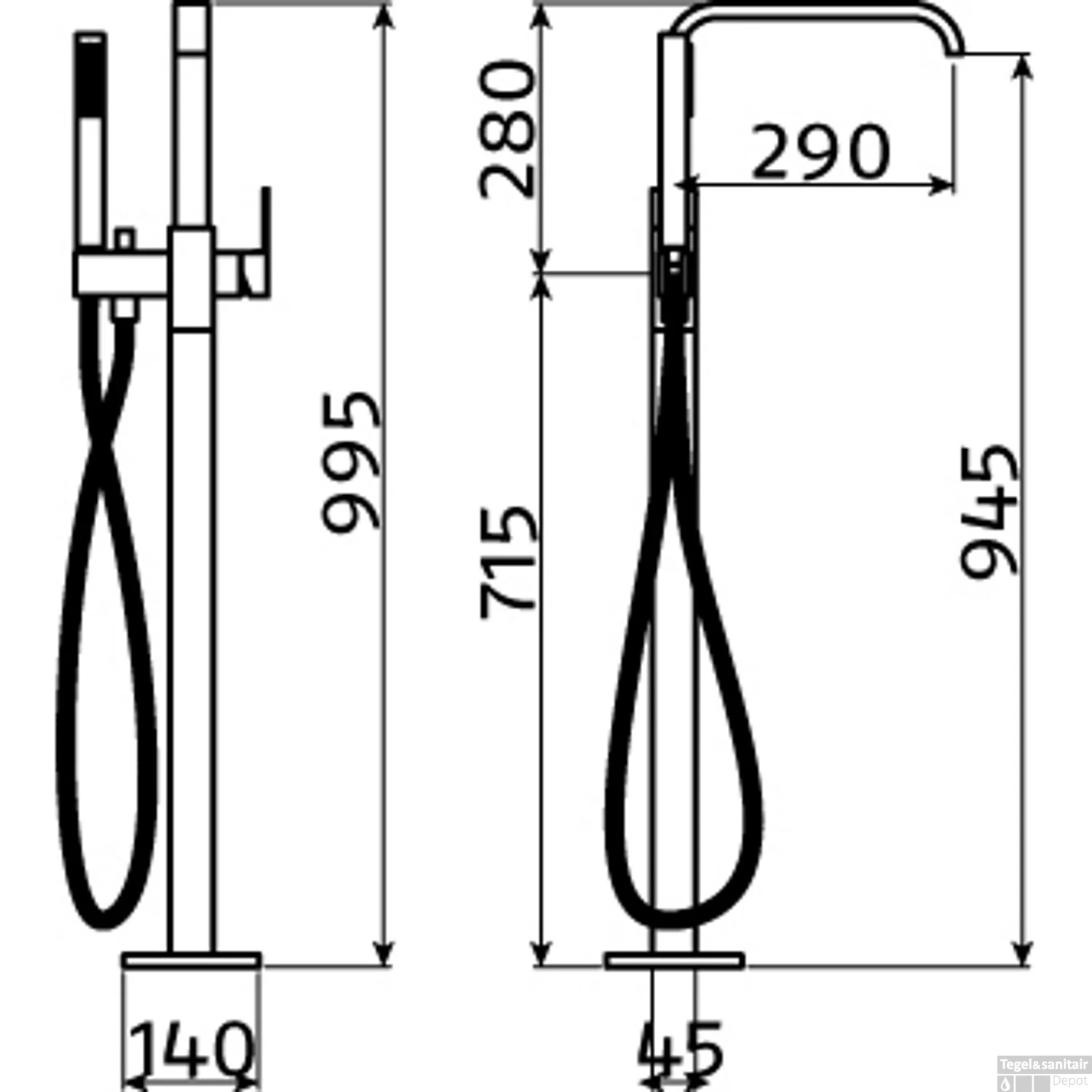 Clou Xo Vrijstaande Badmengkraan Type 3 Met Handdouche Chroom - Afbeelding 5