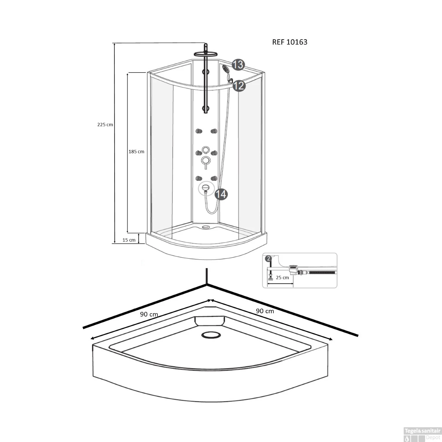 Complete Douchecabine Wiesbaden Jupiter 90x90x225 Cm 5mm Aluminium 2 Complete Douchecabine Wiesbaden Jupiter 90x90x225 Cm 5mm Aluminium - Afbeelding 2