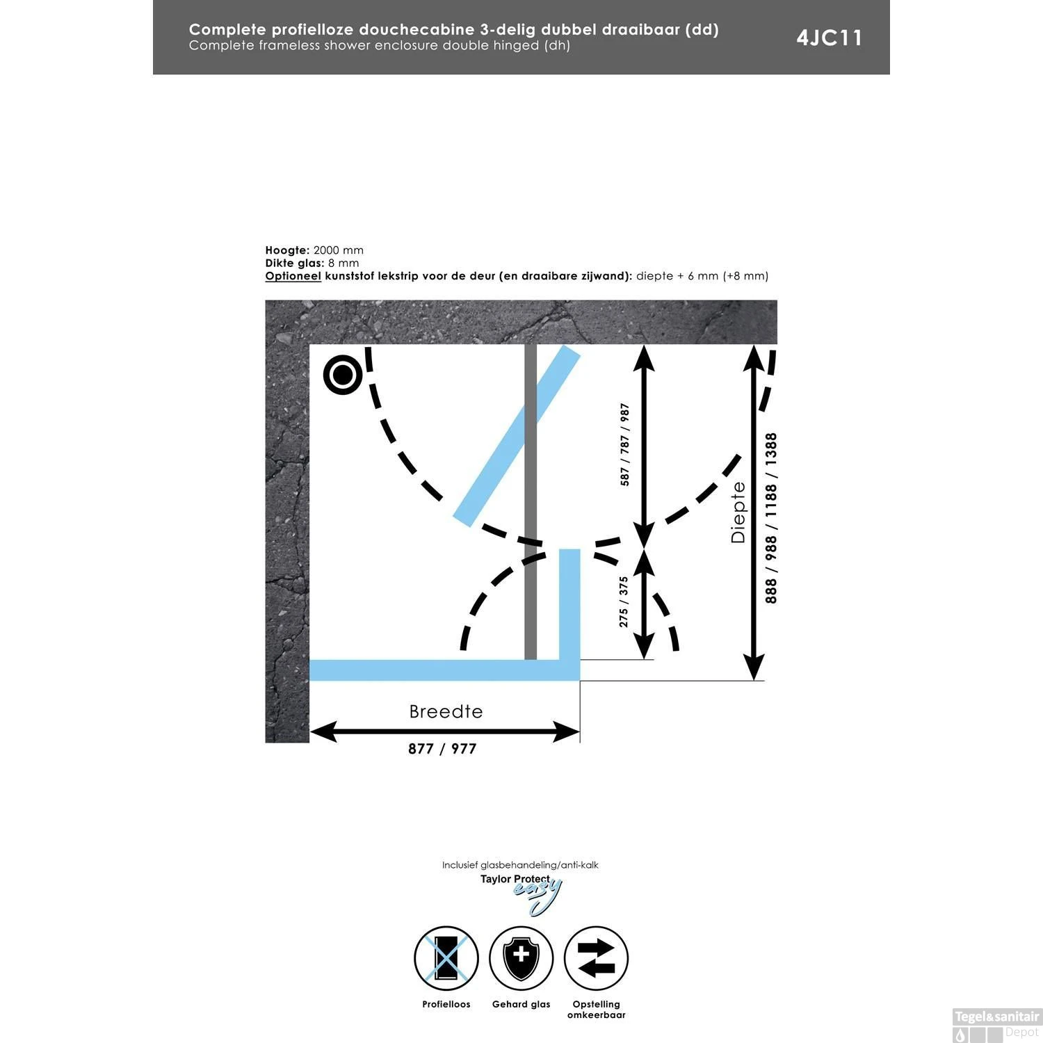 Complete Profielloze Douchecabine 3-delig Dd (Alle Kleuren En Maten) - Afbeelding 14