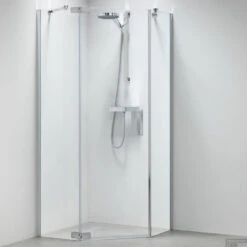 5-hoek Douchecabine Sealskin Custom Swingdeur Links 90x90 Cm Zilver Hoogglans Helder Glas