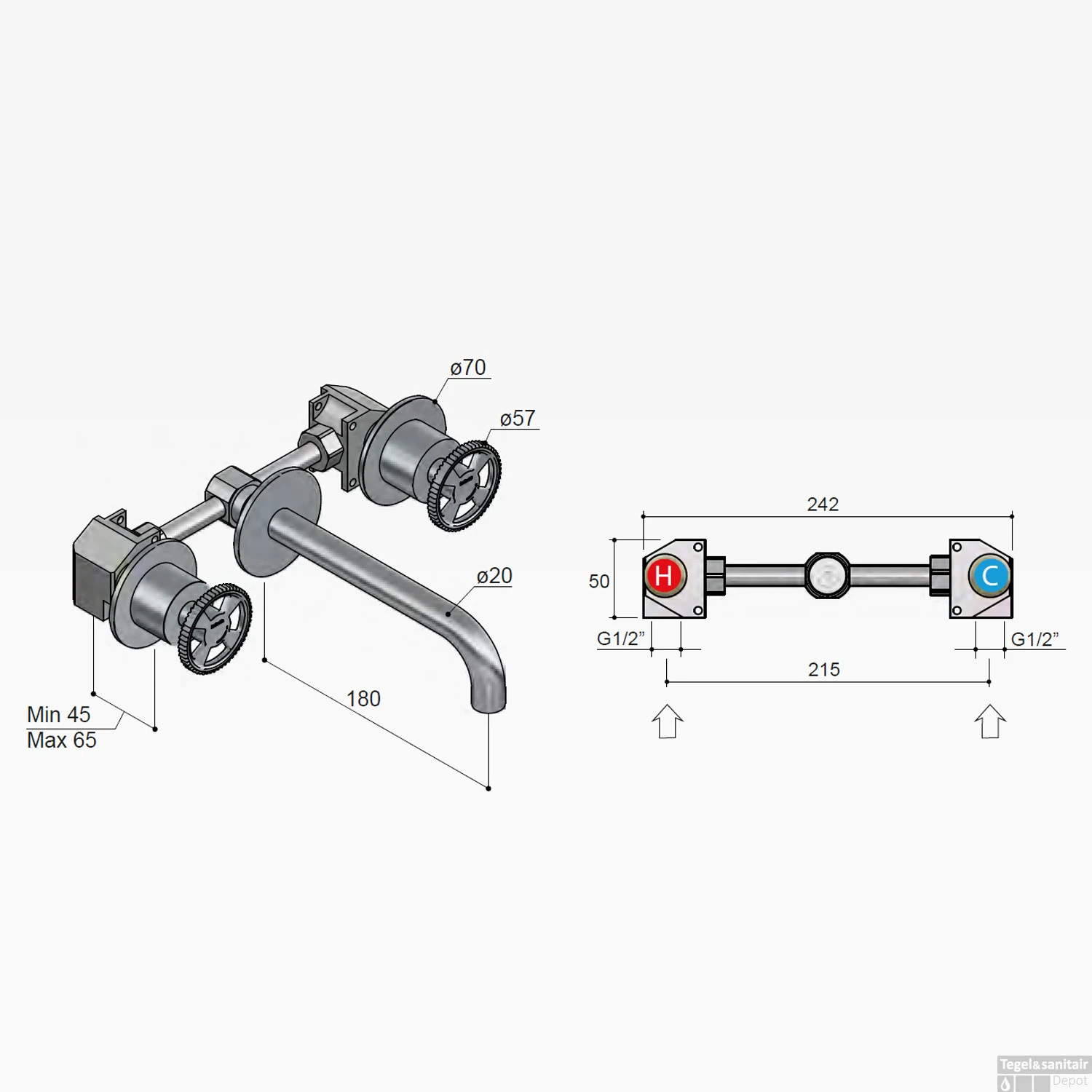 Wastafelmengkraan Hotbath Cobber @Work Inbouw 18 Cm 3 Gats Geborsteld Messing PVD (excl. Inbouwdeel) OUTLET 4 Wastafelmengkraan Hotbath Cobber @Work Inbouw 18 Cm 3 Gats Geborsteld Messing PVD (excl. Inbouwdeel) OUTLET - Afbeelding 4