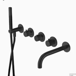 Thermostatische Badkraan Hotbath Cobber X Inbouw Met 2 Stopkranen En Handdouche Met Uitloop Mat Zwart