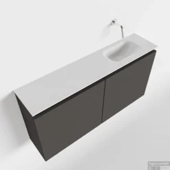 MONDIAZ TURE 100cm Toiletmeubel Dark Grey. EDEN Wastafel Talc Rechts Geen Kraangat