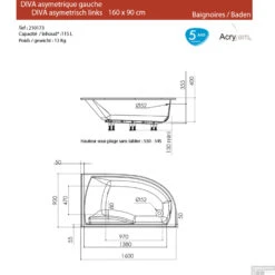 Hoekbad Allibert Diva 160x90 Cm Asymmetrisch Links 5 Hoekbad Allibert Diva 160x90 Cm Asymmetrisch Links -Baden Luxe Verkoop diva links 160x90 tech 1