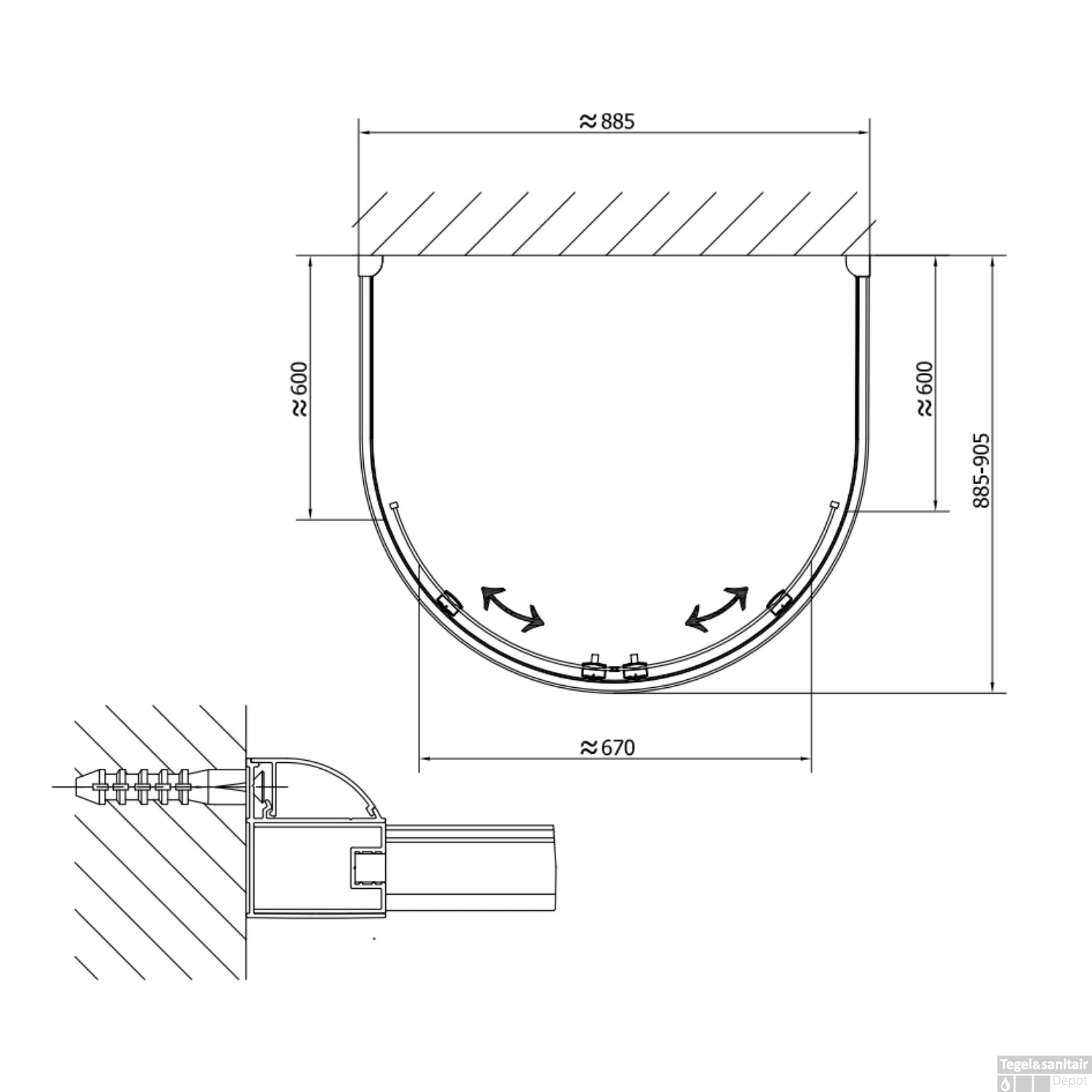 Douchecabine Sapho Lucis Line Halfrond Schuifdeuren 90x90 Cm 6 Mm Antidrop Helder Glas - Afbeelding 14