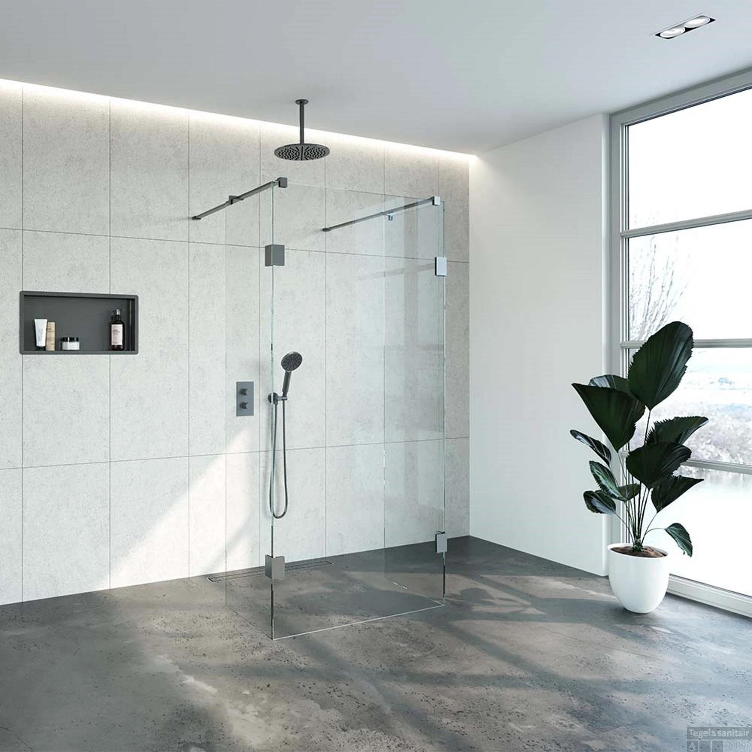 Doorloopdouche Compleet Just Creating Profielloos 100x200 Cm 100/50/50 Gunmetal - Afbeelding 2