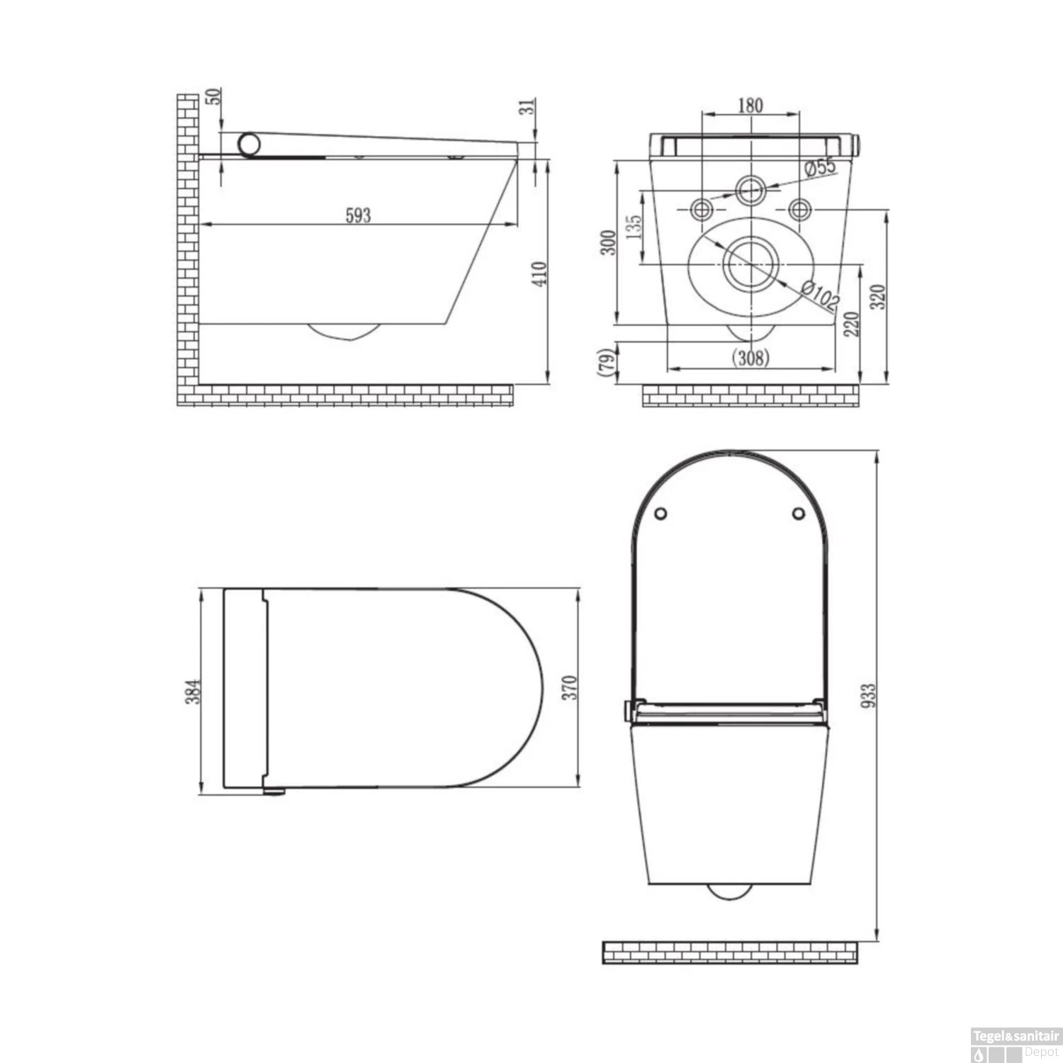 Douche WC Wiesbaden Vesta-Comfort Randloos Wandcloset Wit 5 Douche WC Wiesbaden Vesta-Comfort Randloos Wandcloset Wit - Afbeelding 5