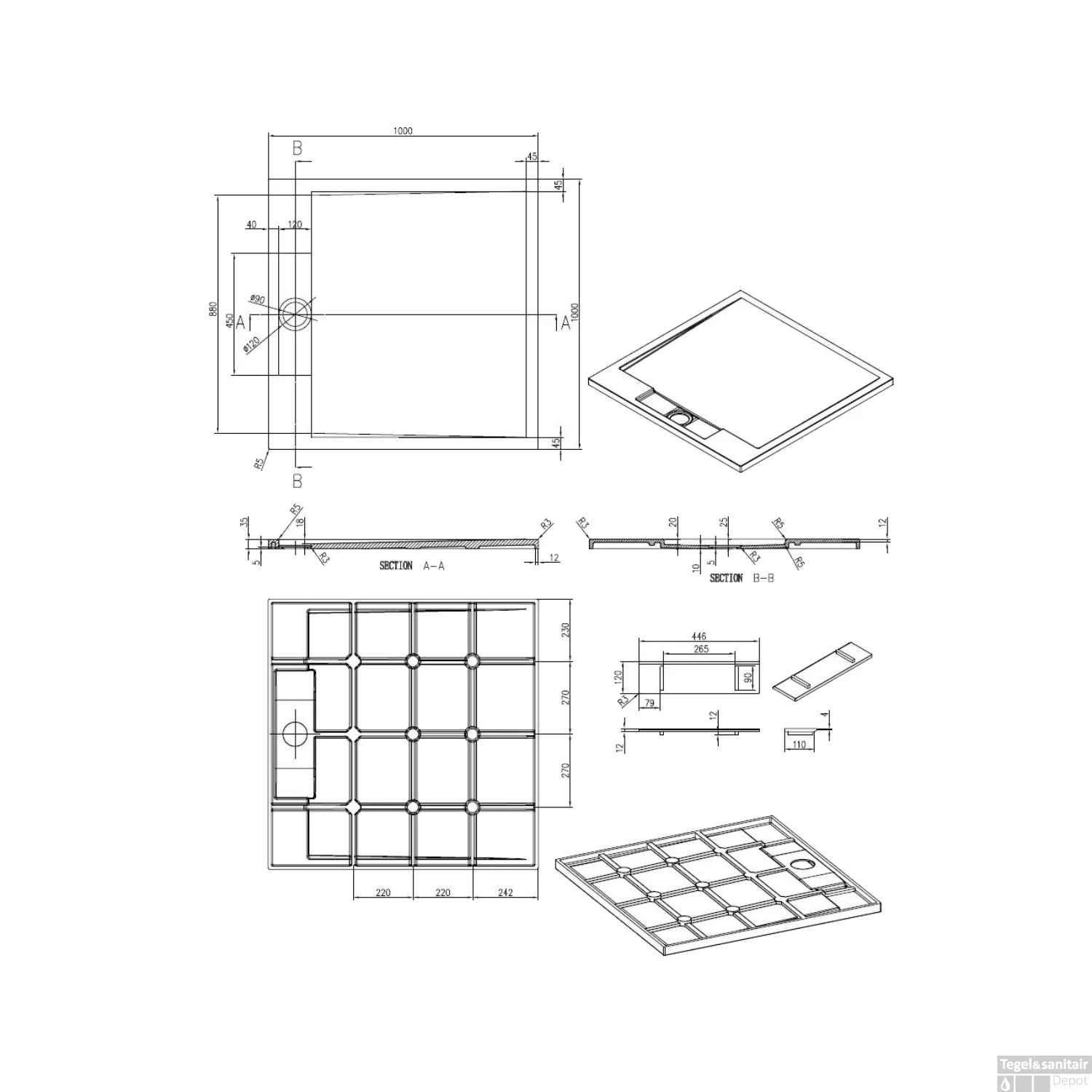 Douchebak Best Design Decent 100x100x3.5cm Solid Surface Mat Zwart 3 Douchebak Best Design Decent 100x100x3.5cm Solid Surface Mat Zwart - Afbeelding 3