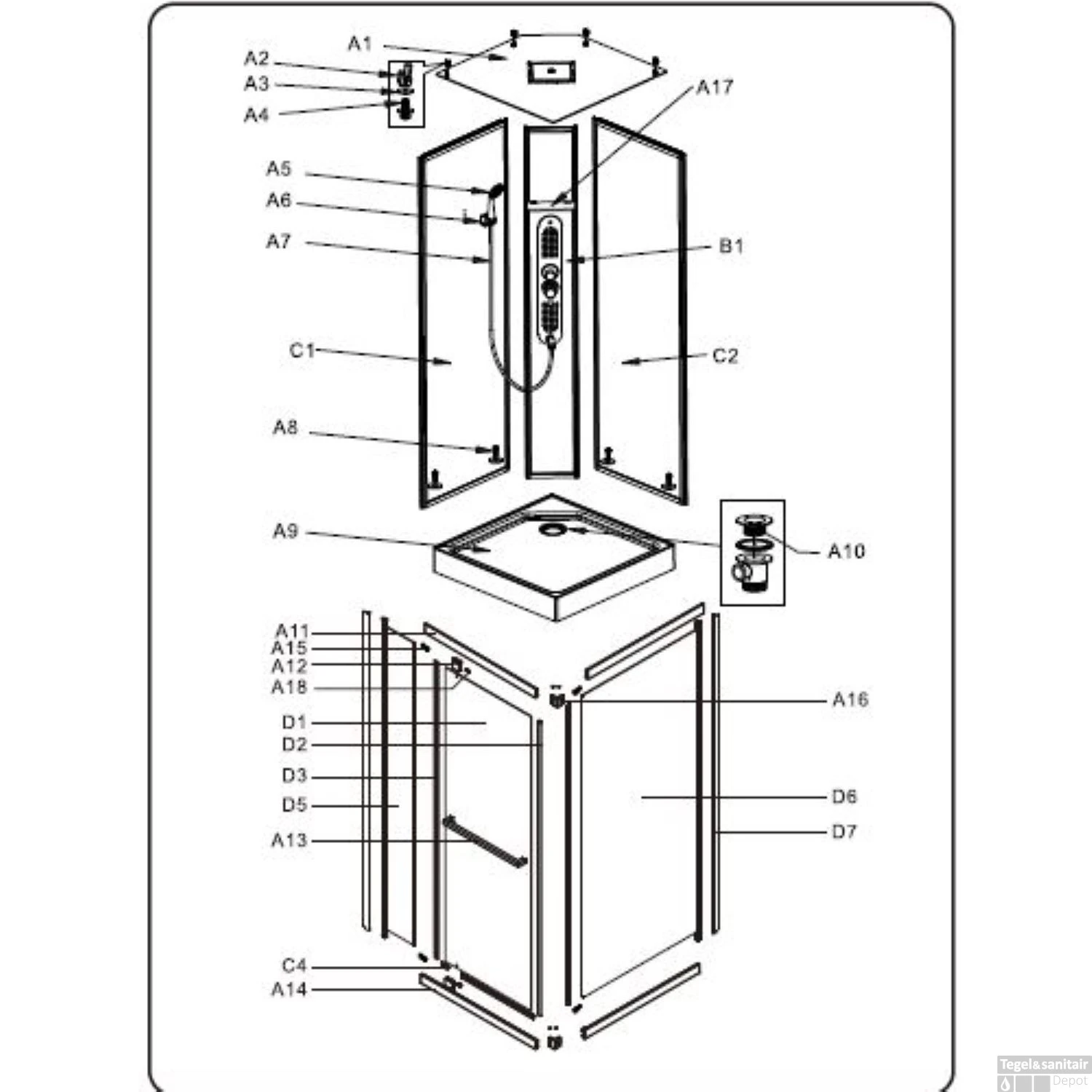 Douchecabine Allibert La Paz Vierkant Inclusief Douchekop En Handdouche Zwaaideur 90x90 Cm - Afbeelding 3