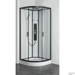 Douchecabine Allibert Uyuni 225x90x90 Cm Kwartrond Mat Zwart Schuifdeuren 4mm Helder Glas