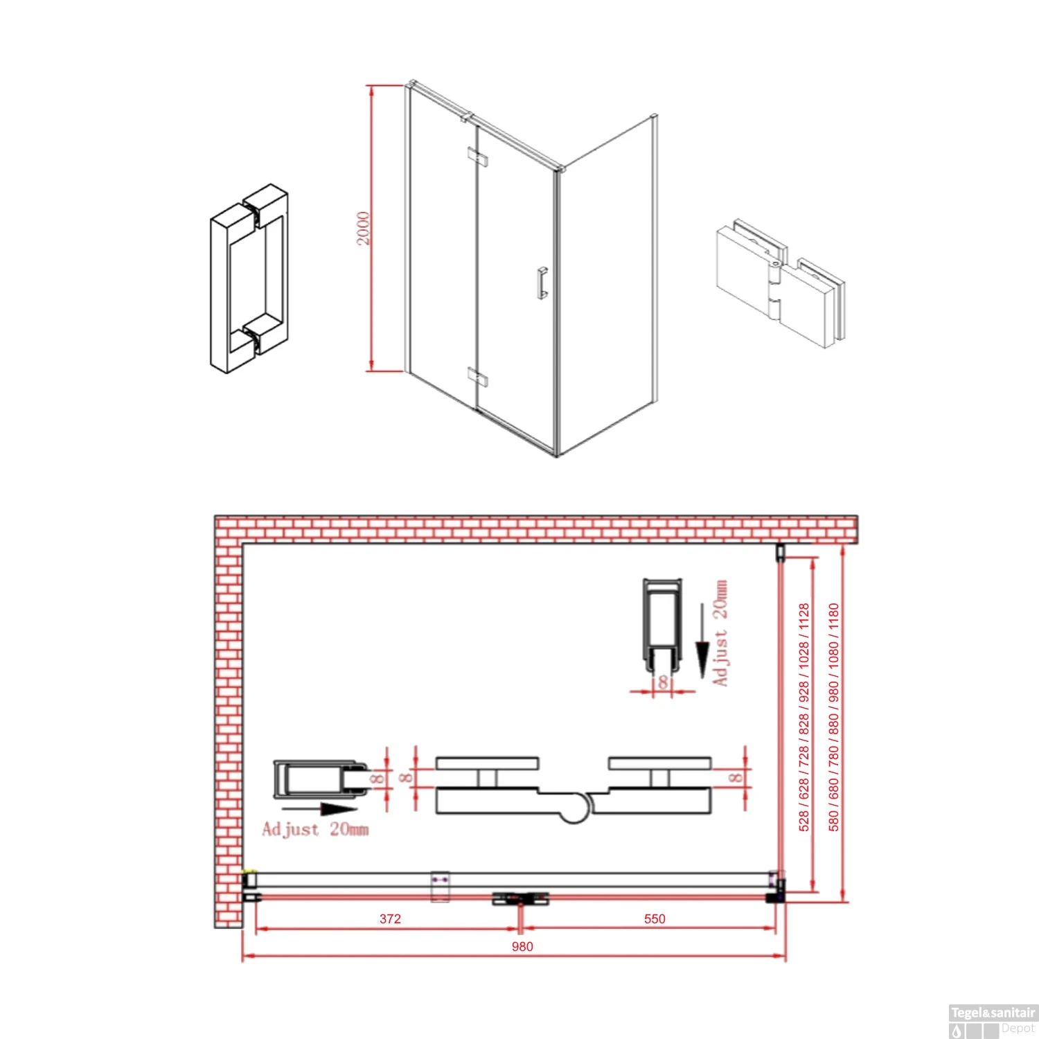 Douchecabine Boss & Wessing P&C Design 100x...cm 8mm Veiligheidsglas NANO Coating - Afbeelding 2