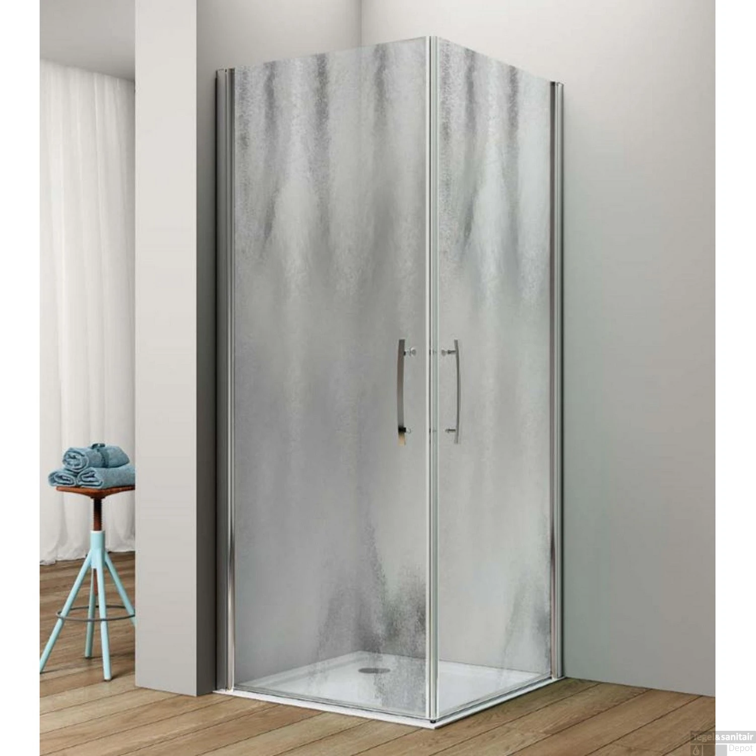 Douchecabine Lacus Giglio Corner Fox 100 Cm Hoekinstap 6mm Chinchilla Glas Aluminium Profiel