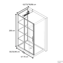 Douchecabine Driedelig Lacus Tremiti 70 6mm Helder Glas Mat Zwart Aluminium Profiel -Baden Luxe Verkoop douchecabine lacus tremiti mat zwart aluminium profiel 70 tech