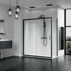 Douchecabine Novellini Zephyros Met Schuifdeur Helder Glas 156x195 Cm Mat Zwart Profiel