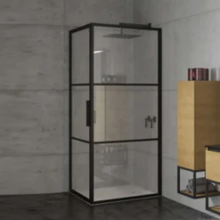 Douchecabine Riho Grid Met Klapdeur 80x100 Cm 6mm Helderglas Zwarte Profielen