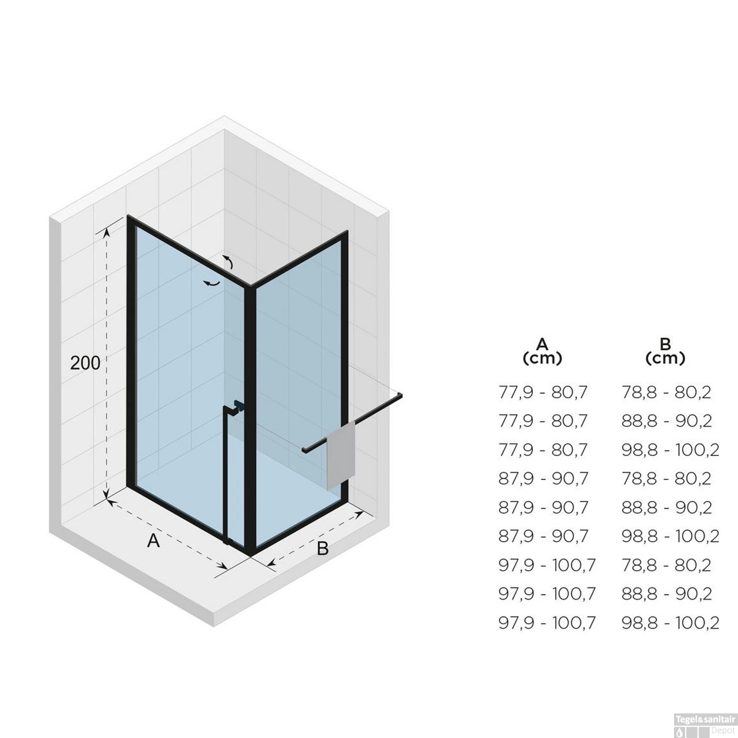 Douchecabine Riho Lucid GD201 Omkeerbaar Verstelbaar Aluminium 200x90x100 Cm Mat Zwart - Afbeelding 3