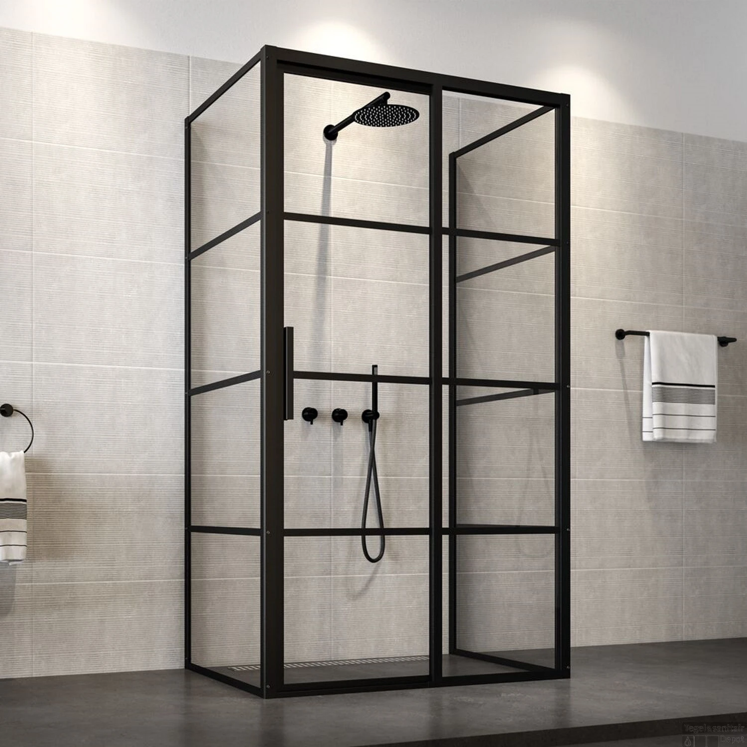 Douchecabine Sealskin Soho 120x50 Cm Met Schuifdeur Rechts U-vorm 8 Mm Helderglas Mat Zwart