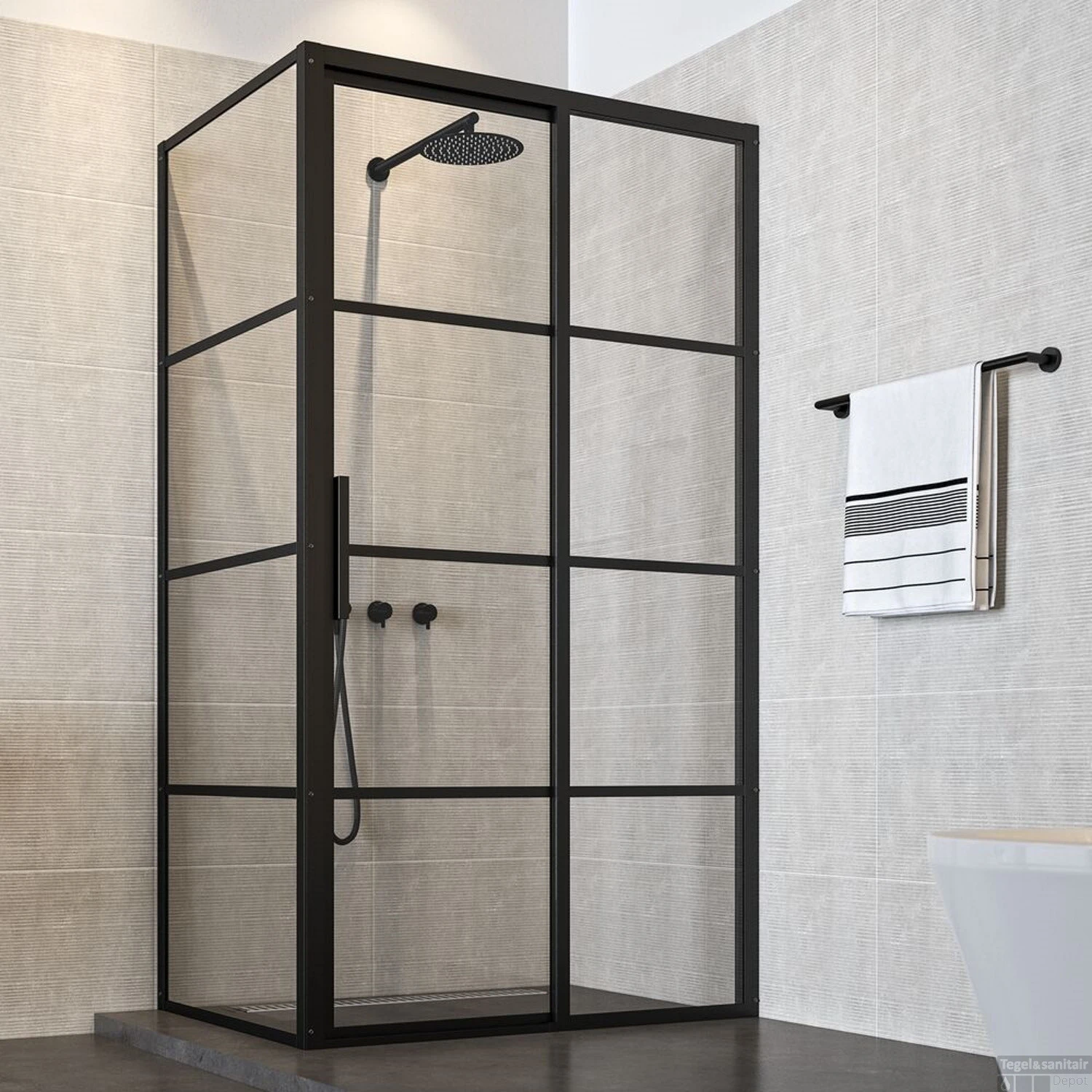 Douchecabine Sealskin Soho 140x90 Cm Met Schuifdeur Rechts Hoekcabine 8 Mm Helderglas Mat Zwart