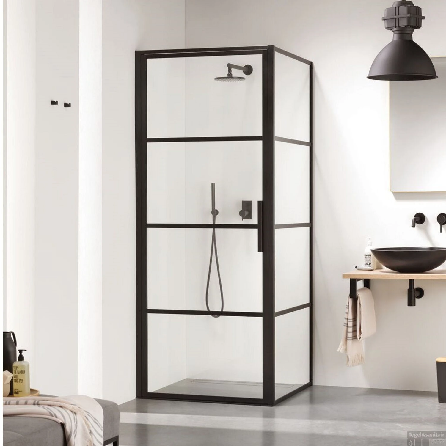 Douchecabine Sealskin Soho 80x70 Cm Met Draaideur Links Hoekcabine 8 Mm Helderglas Mat Zwart