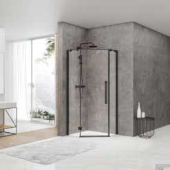 Douchecabine Van Rijn ST05 Vijfhoek 90x200 Cm Met Standaard Deur 63.6 Cm Helder Glas 8mm Zwart