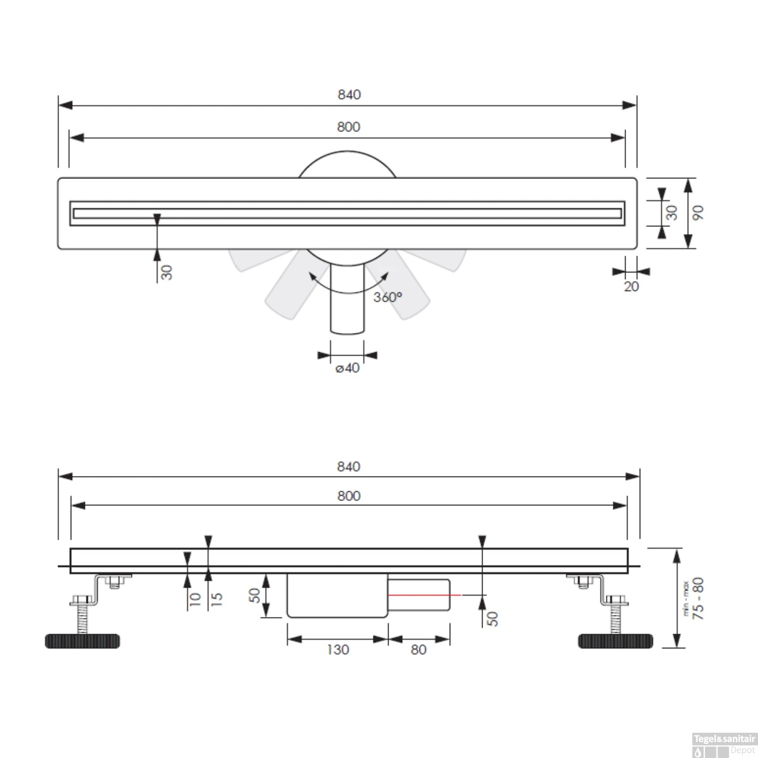 Douchegoot Brauer RR 800 Flens 80 Cm Draaibare Sifon Geborsteld RVS - Afbeelding 9