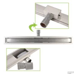 Zwarte Chromen RVS Douchegoot Flens Met Uitneembaar Sifon 40x7cm 6,7cm Diep BLACK CHROME ROOSTER -Baden Luxe Verkoop douchegoot flens 30 cm black chrome 5 1