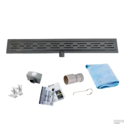 Zwarte Chromen RVS Douchegoot Flens Met Uitneembaar Sifon 40x7cm 6,7cm Diep BLACK CHROME ROOSTER -Baden Luxe Verkoop douchegoot flens 40 cm black chrome shop