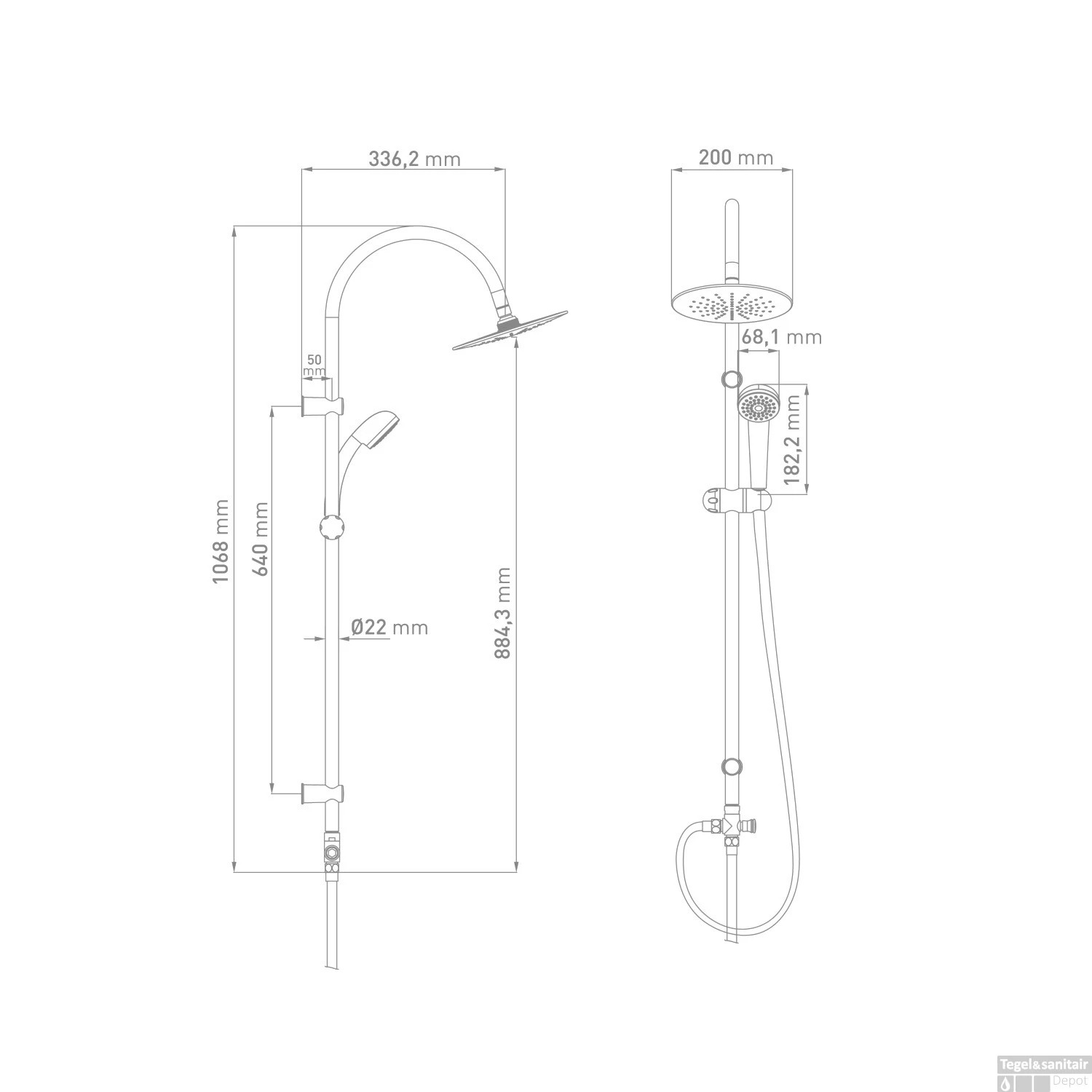 Douchekolom Go By Van Marcke Biwa Rond Ø20cm Met Handdoucheset Verstelbaar - Afbeelding 2