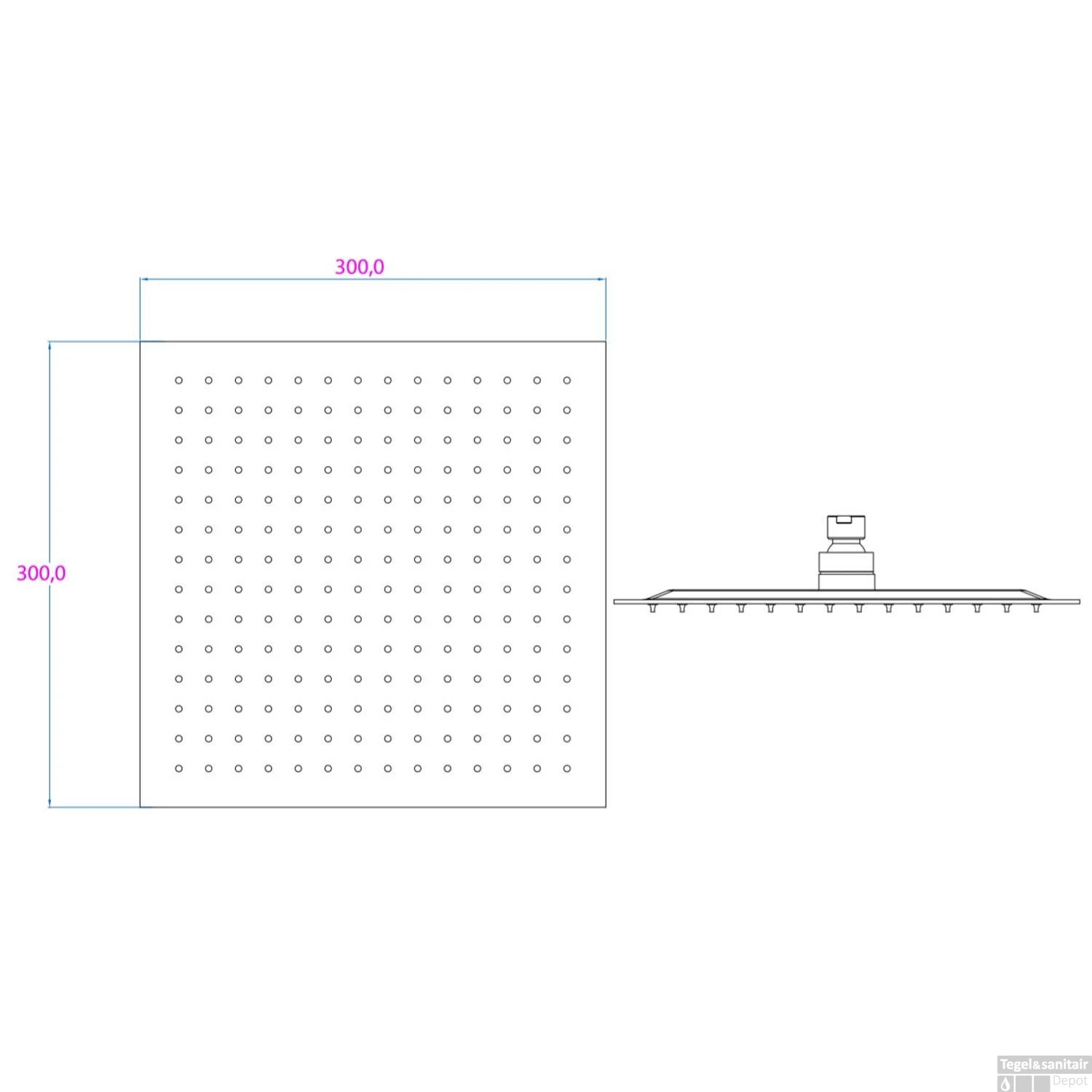 Douchekop Schutte Sumba Vierkant 30cm RVS Chroom 3 Douchekop Schutte Sumba Vierkant 30cm RVS Chroom - Afbeelding 3