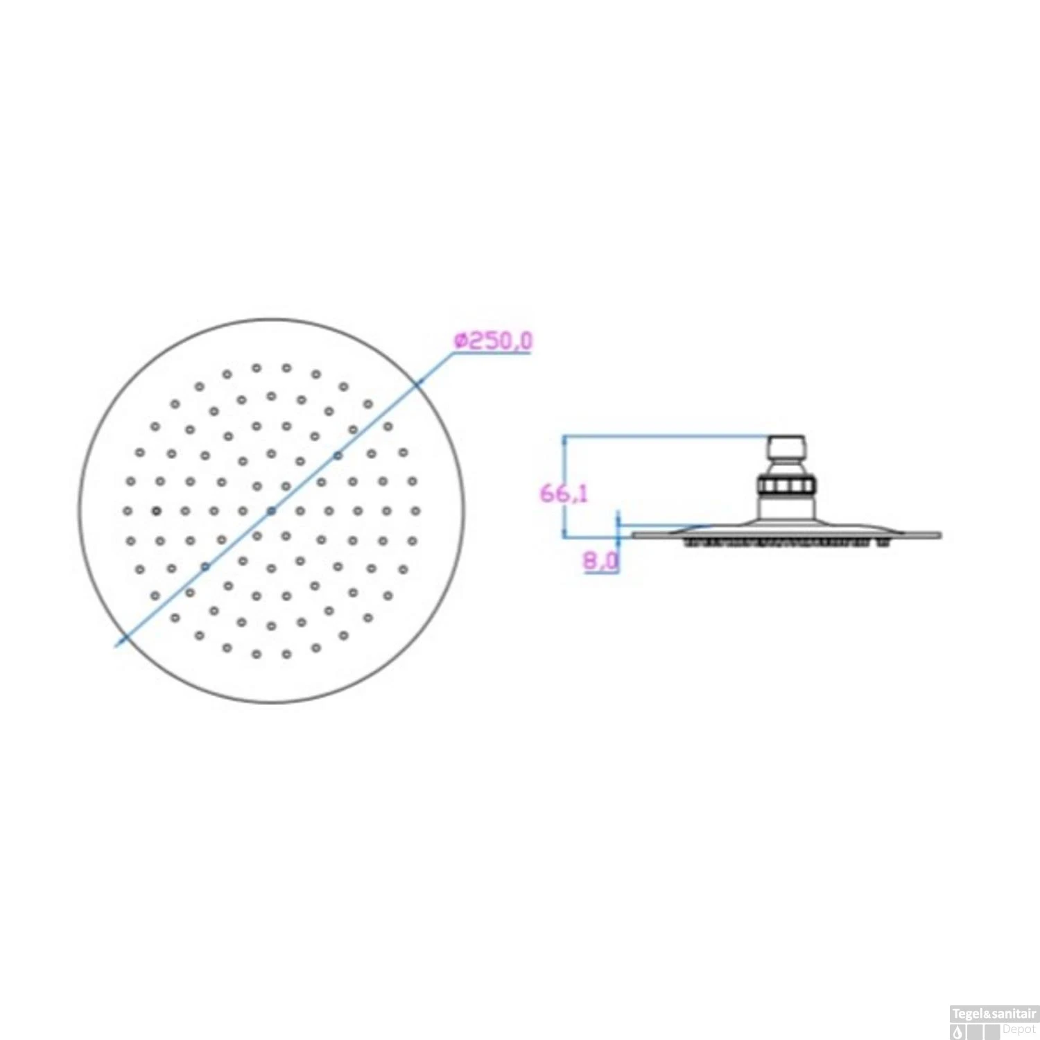Douchekop Schutte Toulouse Rond 25cm RVS 2 Douchekop Schutte Toulouse Rond 25cm RVS - Afbeelding 2