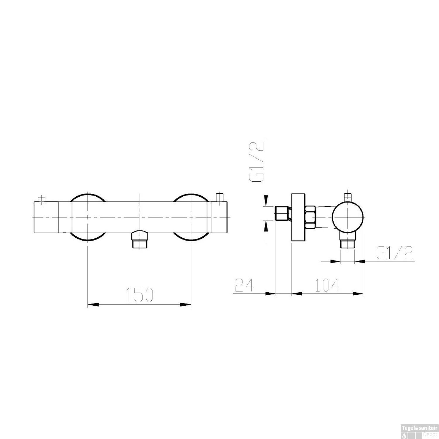 Douchekraan Opbouw Boss & Wessing Janeiro Thermostatisch 15 Cm Geborsteld RVS - Afbeelding 2