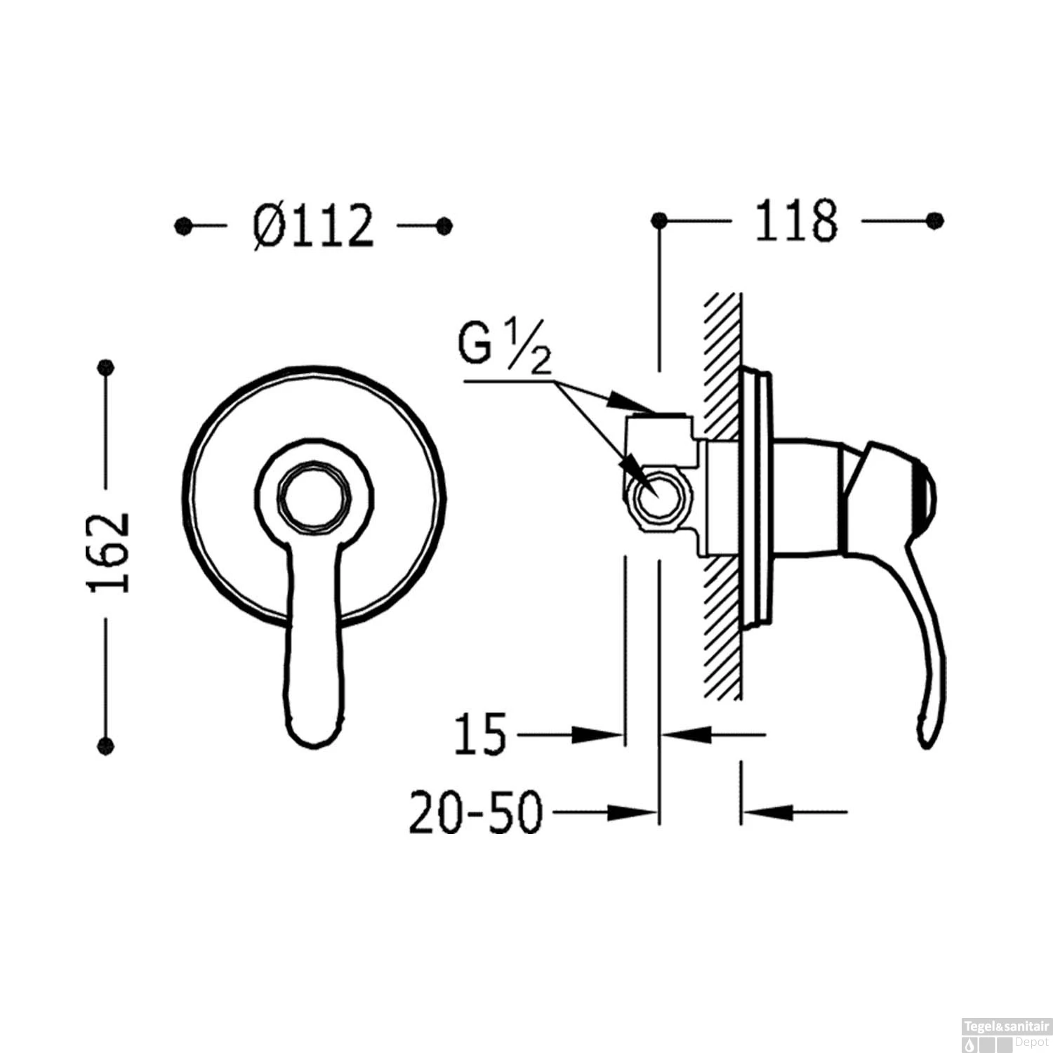 Douchekraan Tres Clasic Inbouw 1 Hendel RVS 2 Douchekraan Tres Clasic Inbouw 1 Hendel RVS - Afbeelding 2