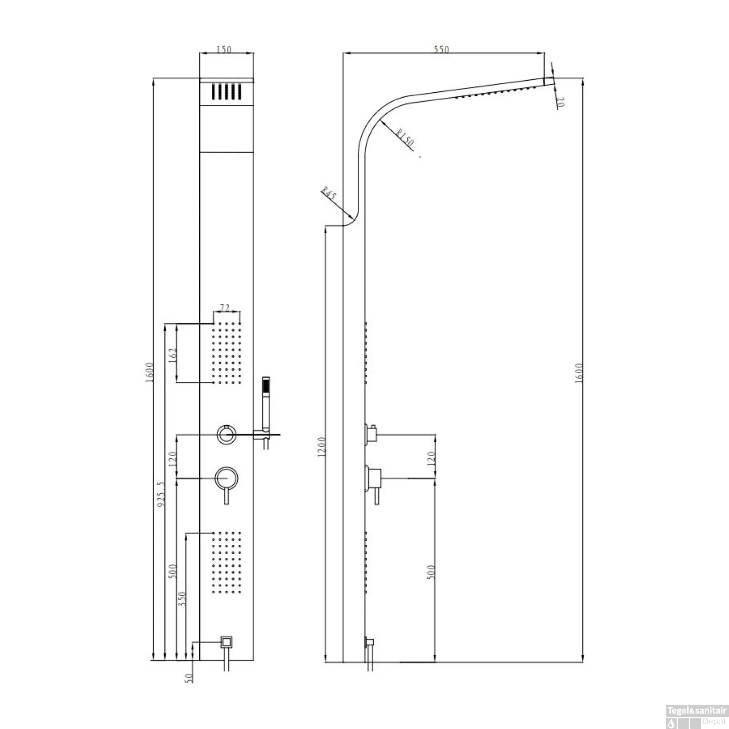 Douchepaneel Lacus Spargi 160x15x6 Cm Mat Wit 2 Douchepaneel Lacus Spargi 160x15x6 Cm Mat Wit - Afbeelding 2