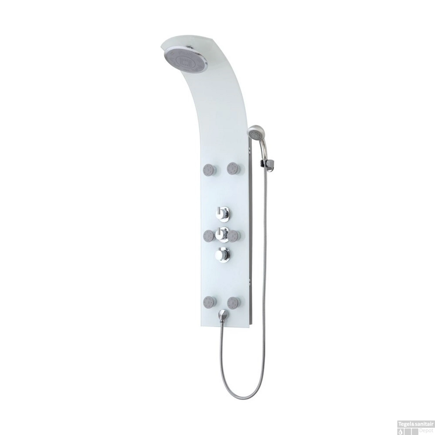 Douchepaneel Schütte Lanzarote Thermostatische Douchekraan En Zes Massagesproeiers Glas Wit 1 Douchepaneel Schütte Lanzarote Thermostatische Douchekraan En Zes Massagesproeiers Glas Wit